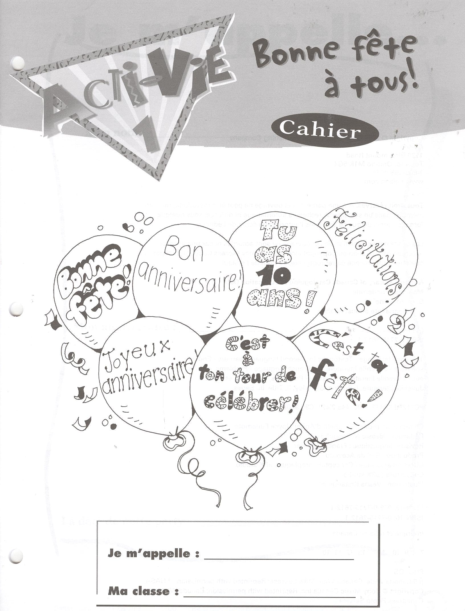 Acti-Vie 1: Bonne fete a tous! Cahier
