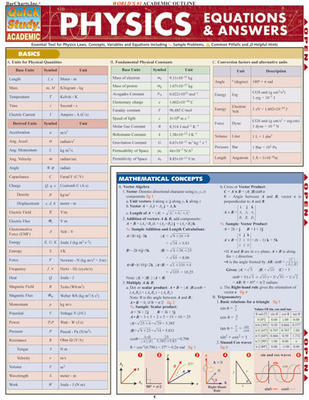 Quick Study Academic Physics Equations & Answers