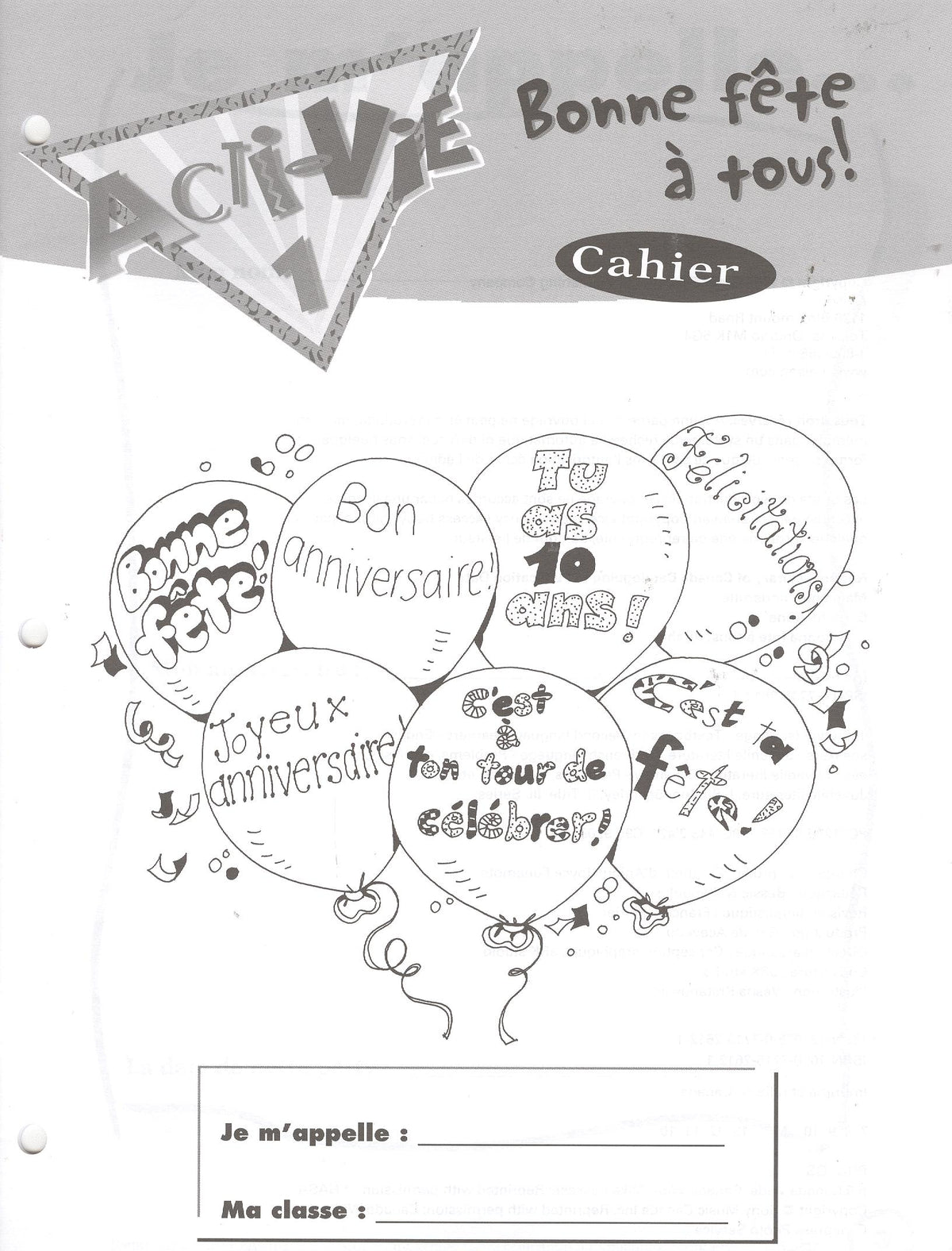 Acti-Vie 1: Bonne fete a tous! Cahier
